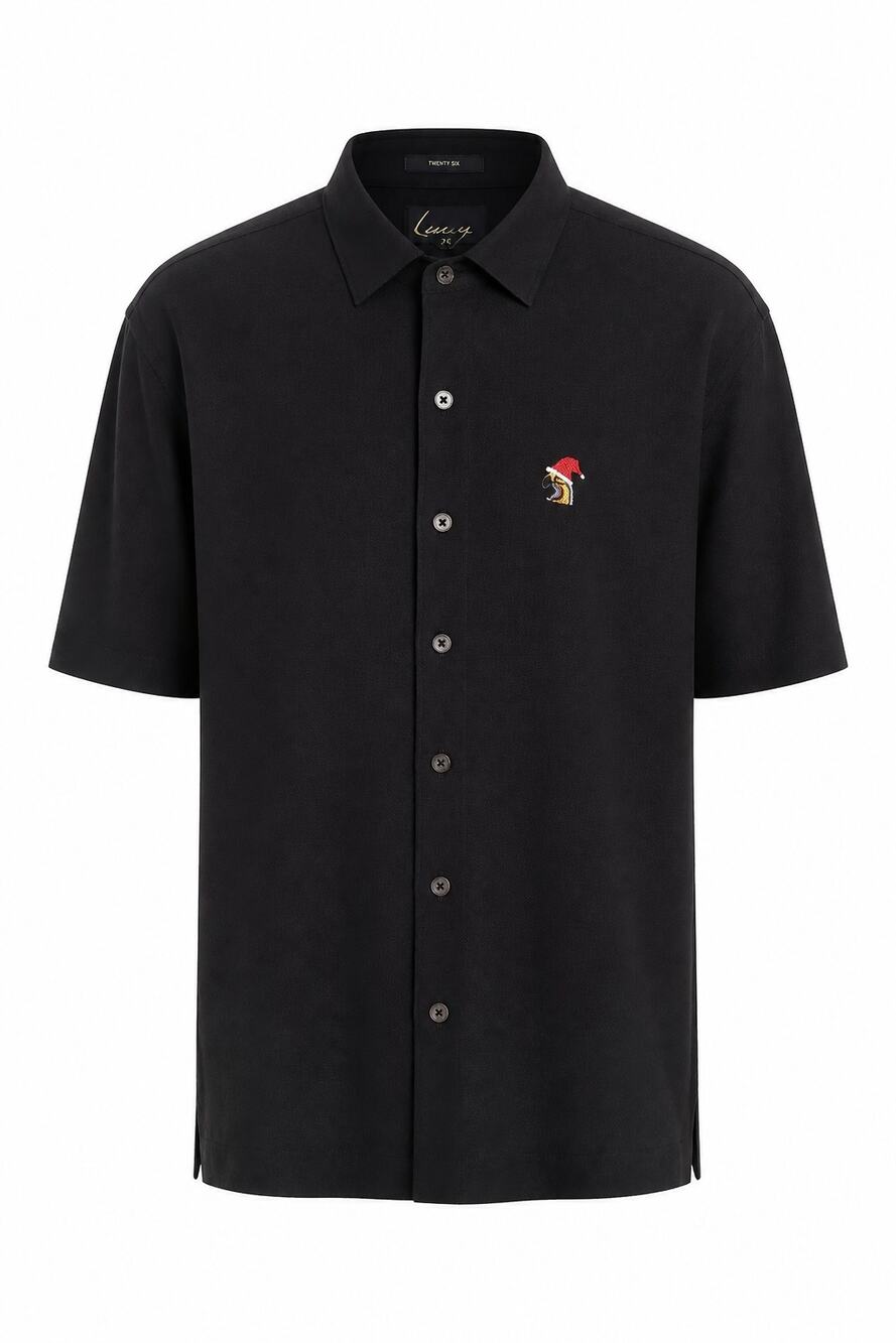 Luau Finest Silk Men L Black Embroidered Parrot Woodie Car Camp Shirt